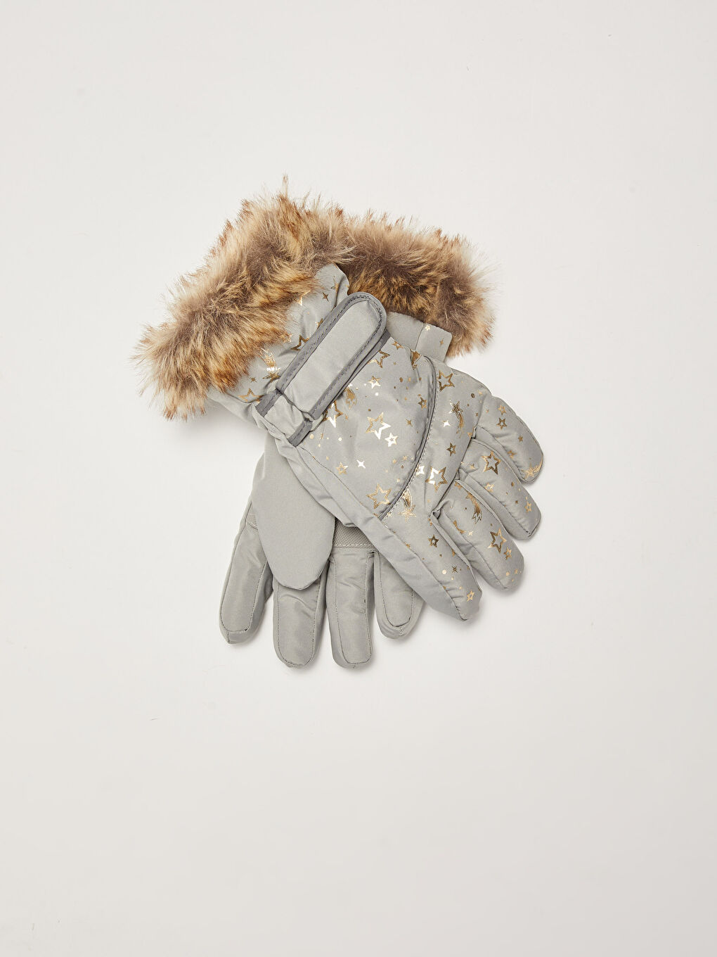 LC Waikiki Girl's Sparkling Star Printed Plush Detailed Snow Gloves -W13486Z4-998