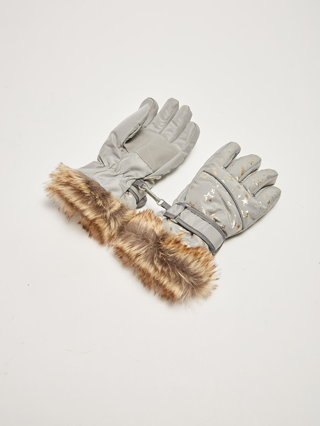 LC Waikiki Girl's Sparkling Star Printed Plush Detailed Snow Gloves -W13486Z4-998