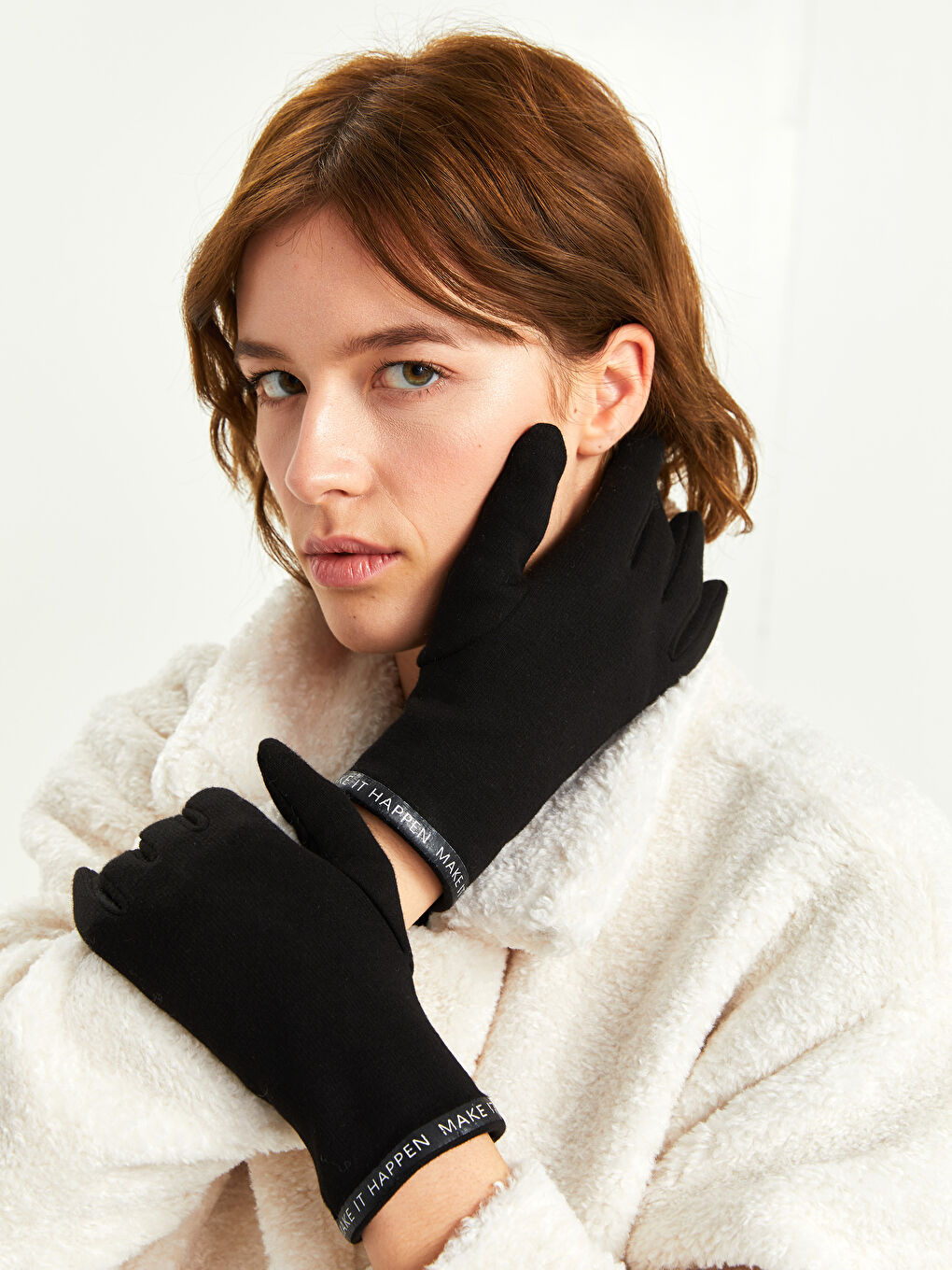 Перчатки для женщин с принтом и сенсорными кончиками пальцев-1