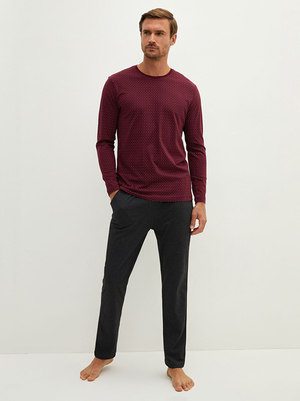 Bordo Standart Kalıp Erkek Pijama Takımı