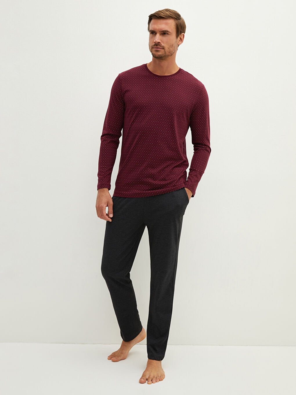 Bordo Standart Kalıp Erkek Pijama Takımı-1