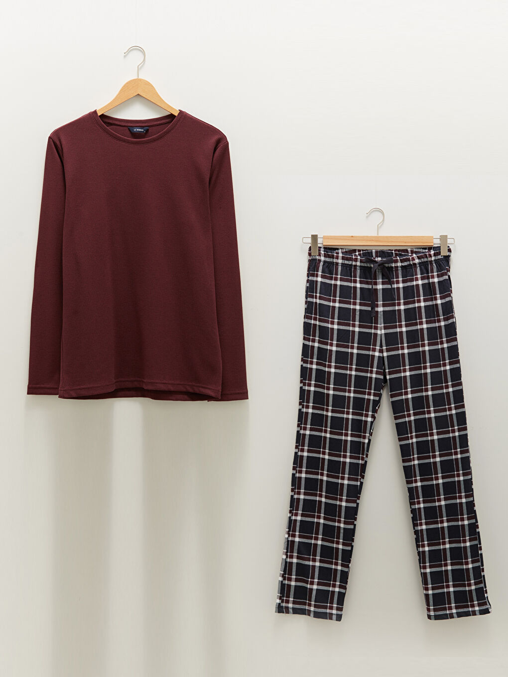Bordo Standart Kalıp Ekose Erkek Pijama Takımı-5