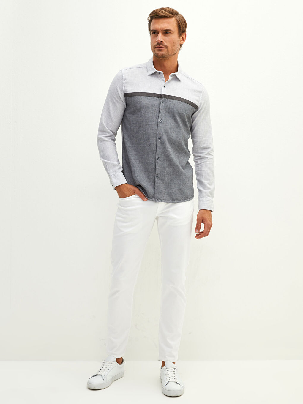 LCW Vision Slim Fit Uzun Kollu Desenli Erkek Gömlek -W13525Z8-CUZ
