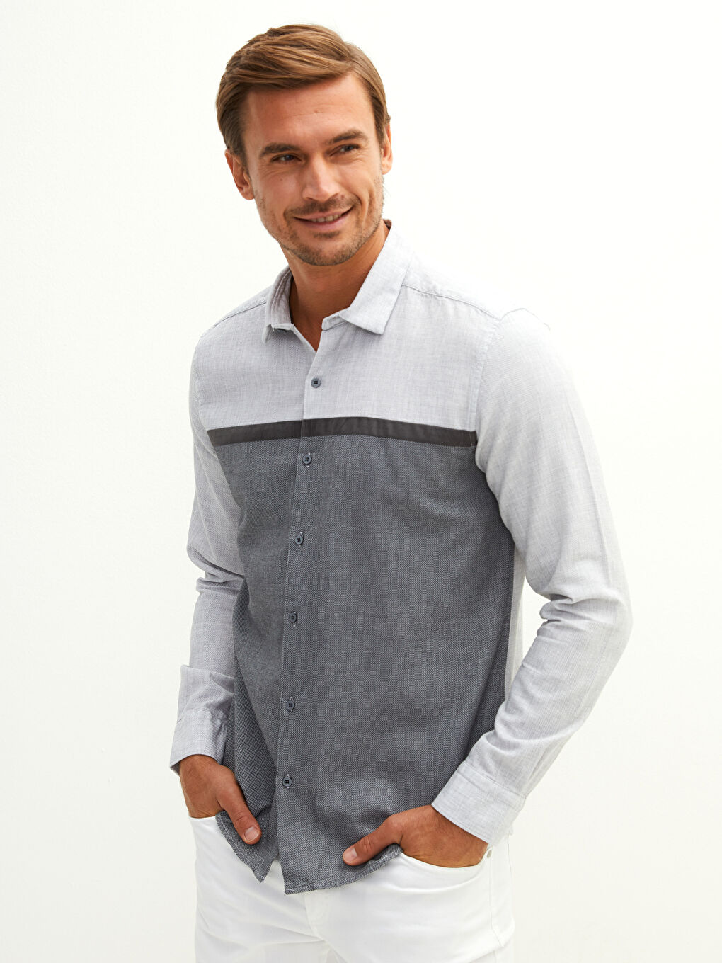 LCW Vision Slim Fit Uzun Kollu Desenli Erkek Gömlek -W13525Z8-CUZ