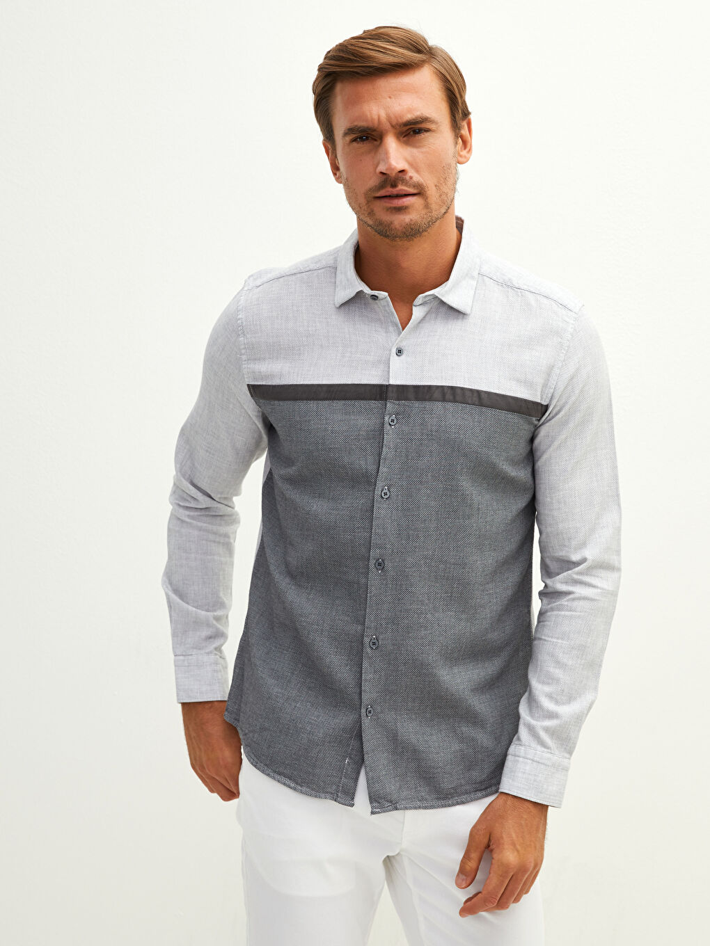 LCW Vision Slim Fit Uzun Kollu Desenli Erkek Gömlek -W13525Z8-CUZ