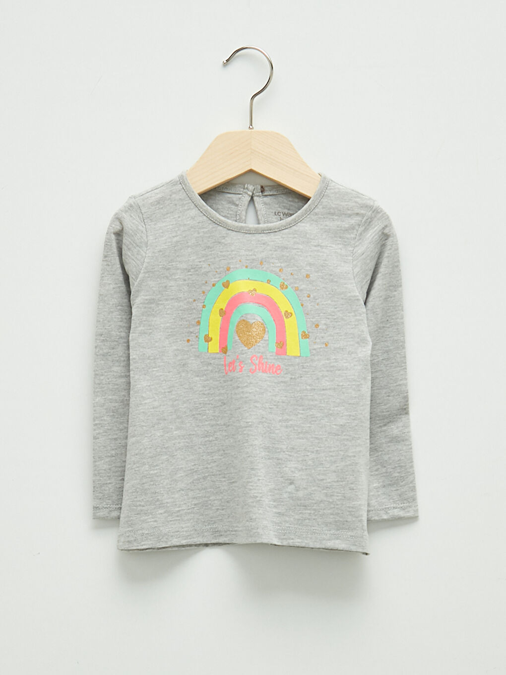Gri Bisiklet Yaka Uzun Kol Baskılı Kız Bebek Tişört