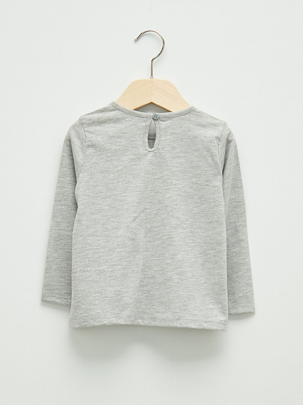 Gri Bisiklet Yaka Uzun Kol Baskılı Kız Bebek Tişört-1