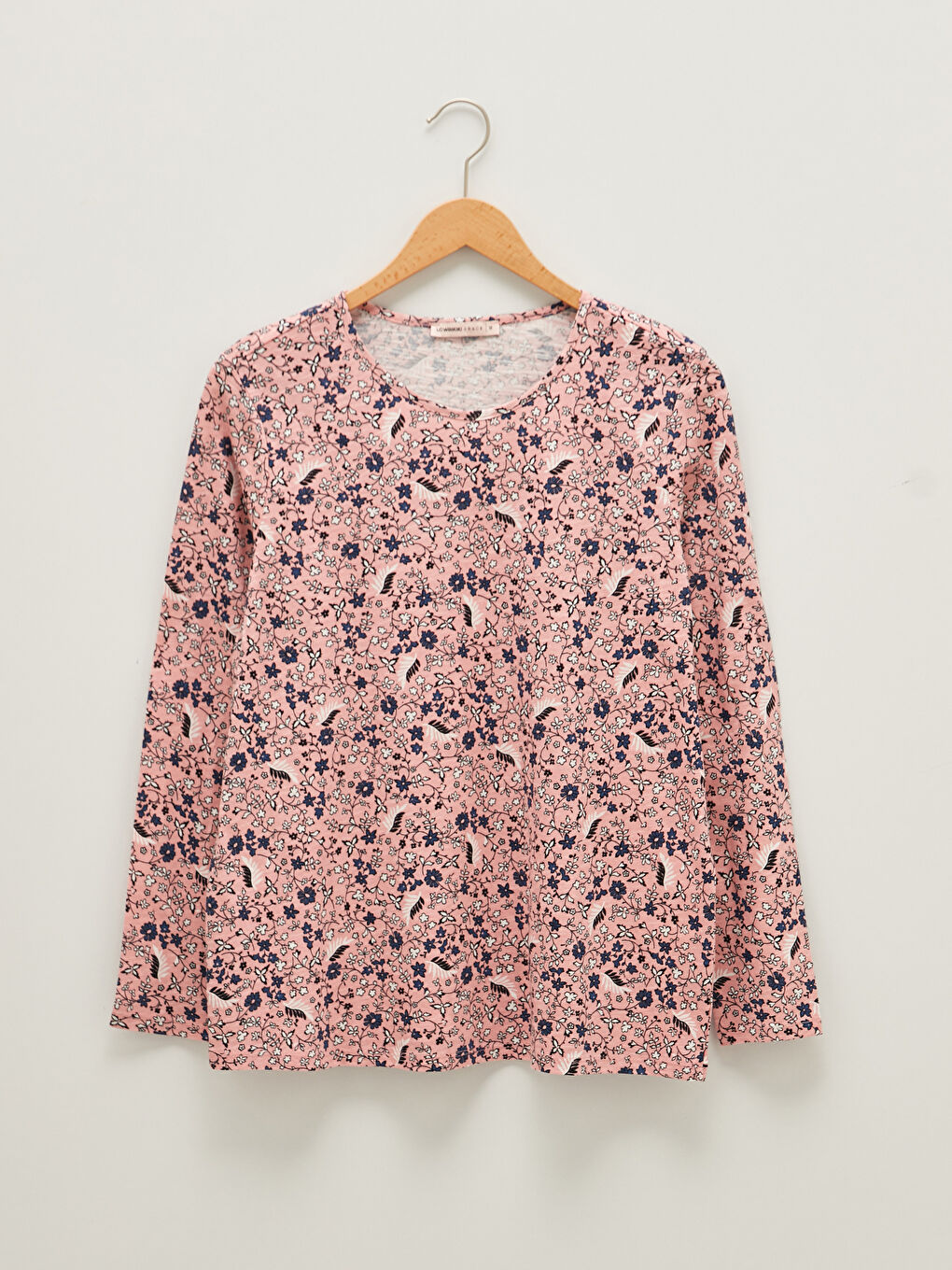 Pembe Bisiklet Yaka Çiçekli Uzun Kollu Kadın Tişört-5