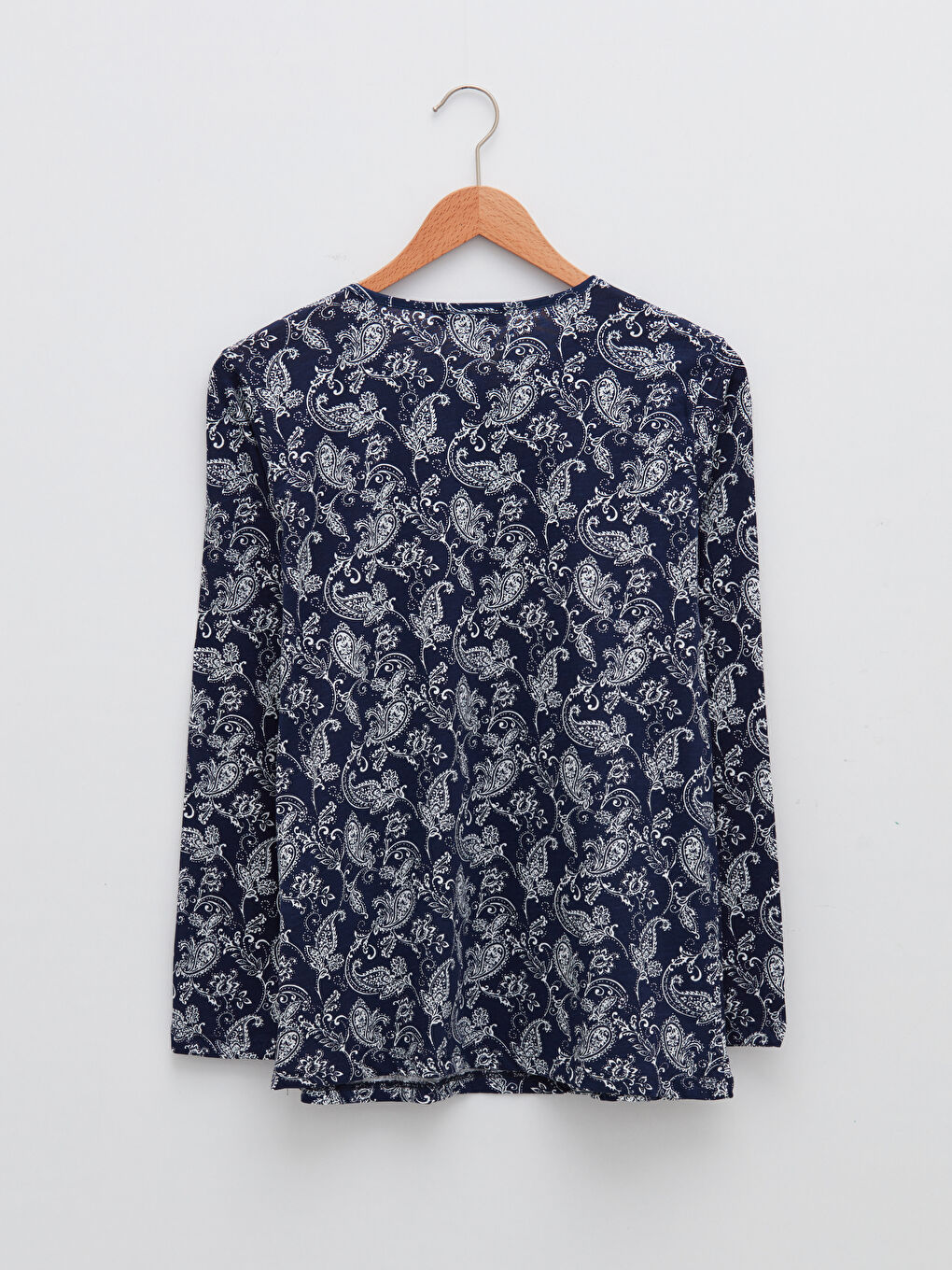 Тениска с кръгло деколте, шарки и дълъг ръкав за жени-6