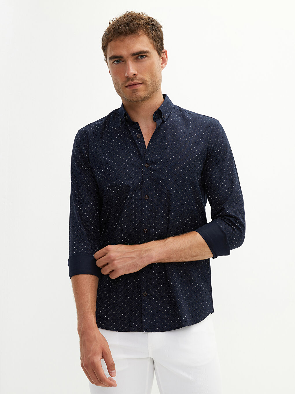 Lacivert Slim Fit Uzun Kollu Oxford Erkek Gömlek