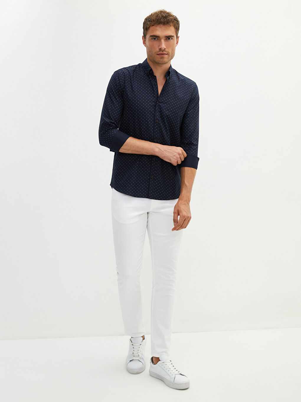 Lacivert Slim Fit Uzun Kollu Oxford Erkek Gömlek-3