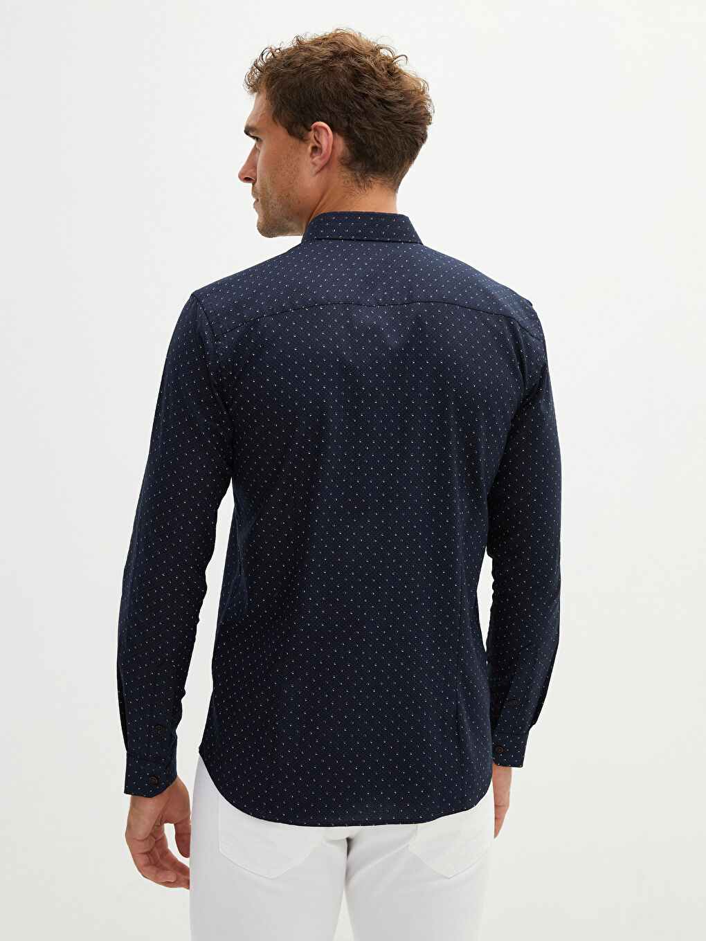 Lacivert Slim Fit Uzun Kollu Oxford Erkek Gömlek-4