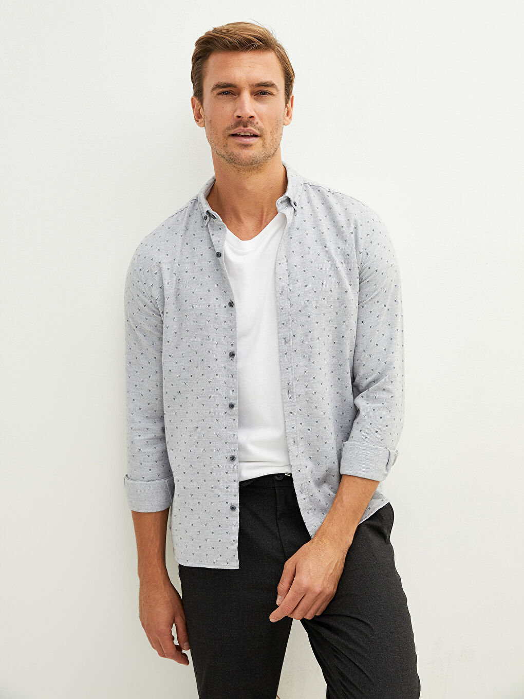 Slim Fit Long Sleeve Patterned Men's Shirt-1
