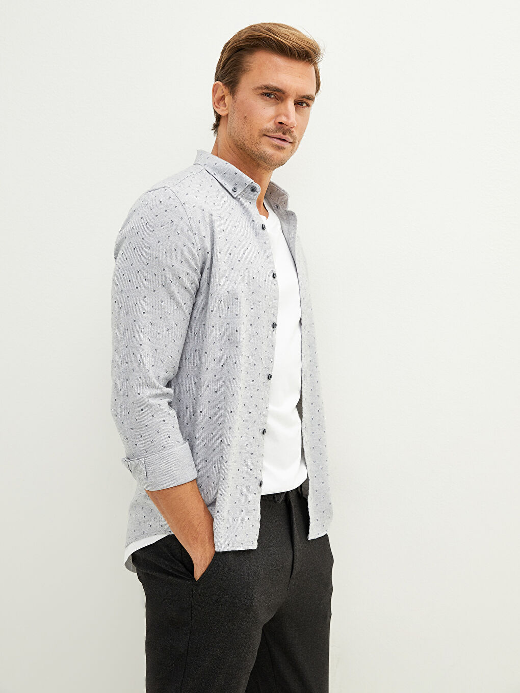 Slim Fit Long Sleeve Patterned Men's Shirt-2