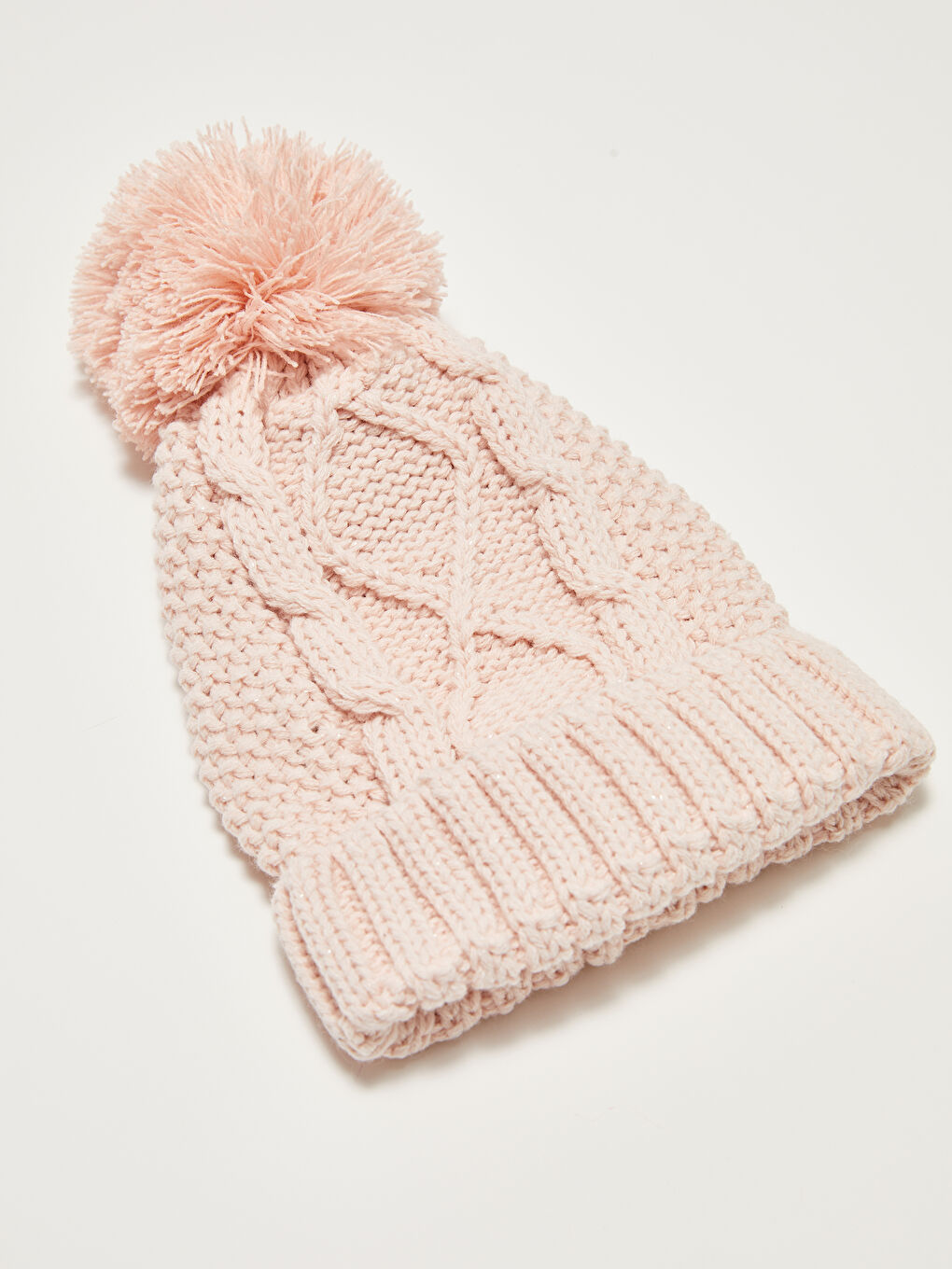 Pembe Kendinden Desenli Kız Bebek Triko Bere-1