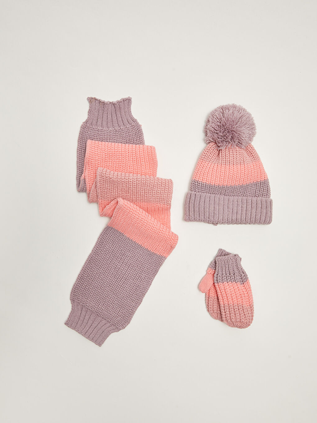 Color Block Baby Girl Knitwear Beanie Scarf and Gloves 3 Piece Set -W13642Z1-LHK