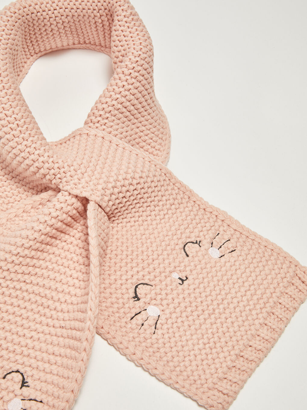 Embroidery Detailed Baby Girl Knitwear Scarf-1