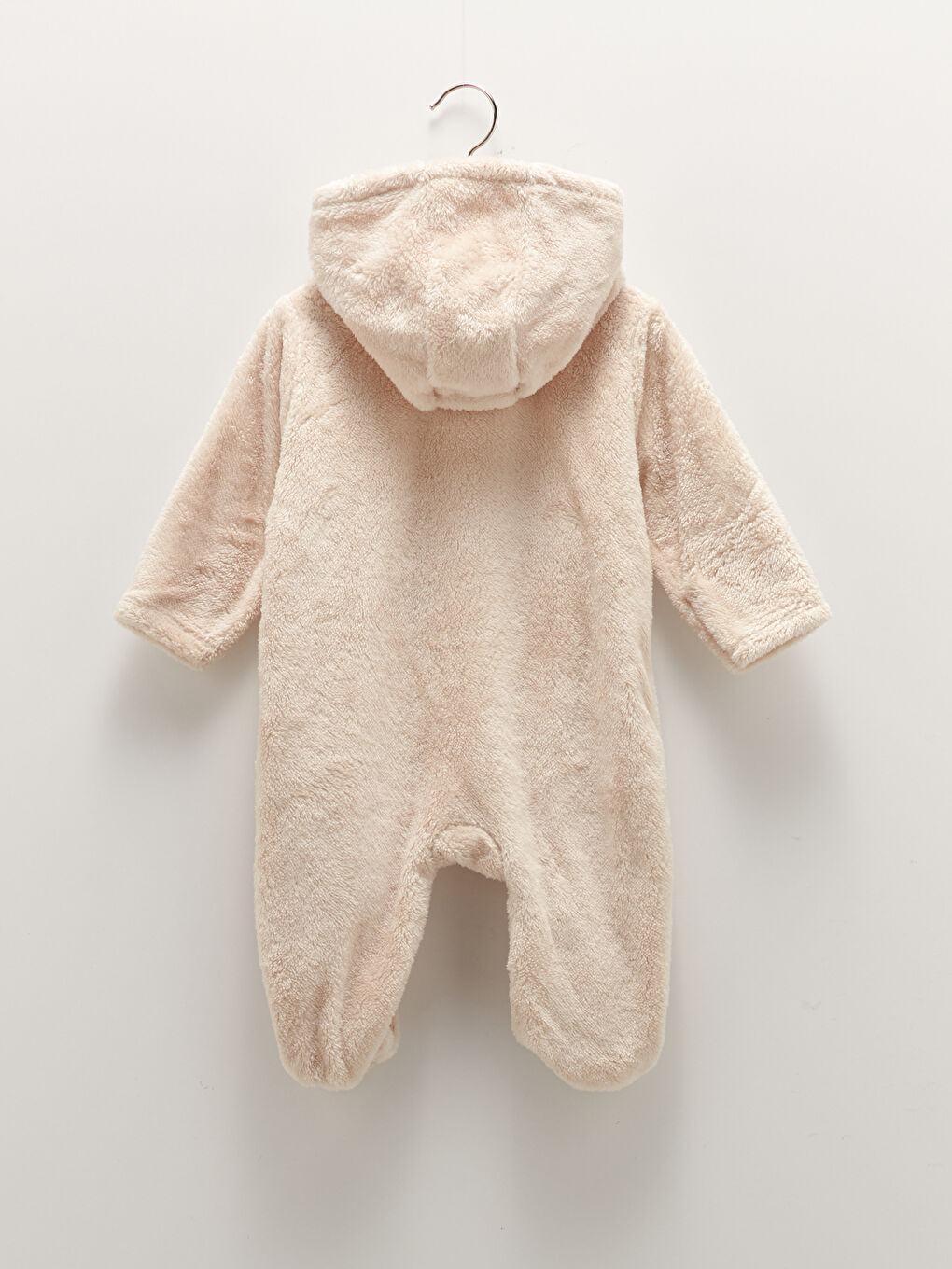 Bej Kapüşonlu Uzun Kollu Erkek Bebek Pelüş Tulum-1