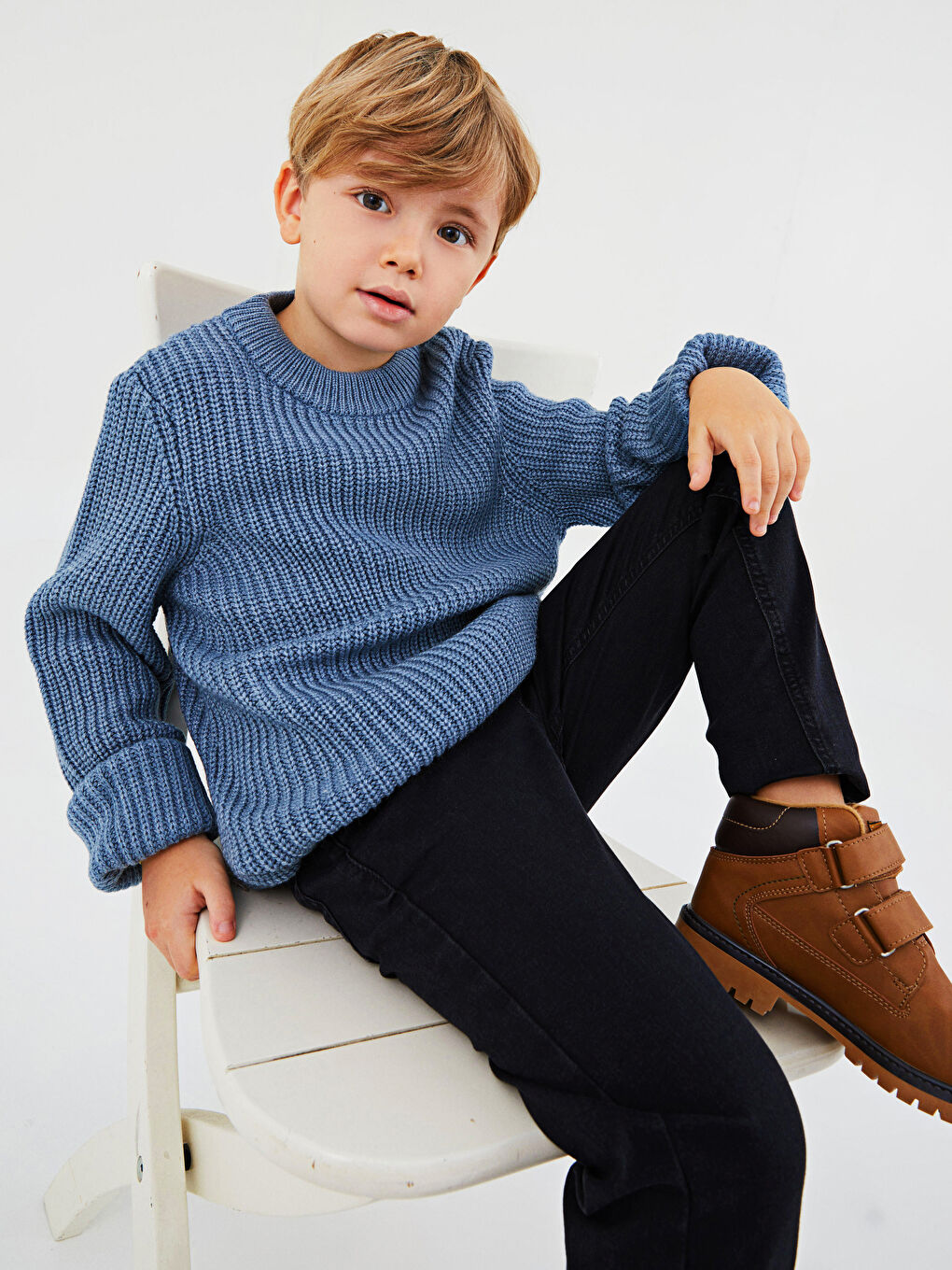Crew Neck Basic Long Sleeve Boys' Knitwear Sweater