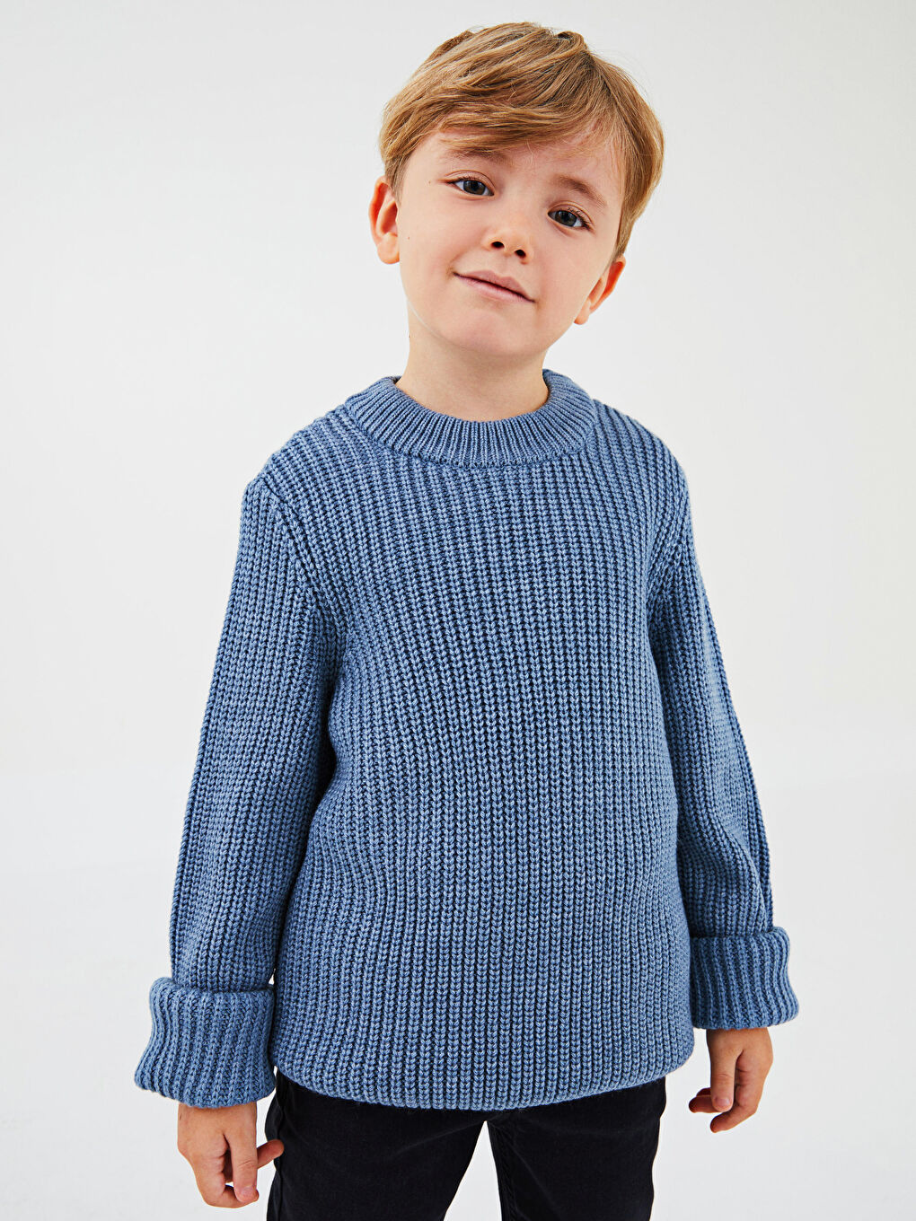 Crew Neck Basic Long Sleeve Boys' Knitwear Sweater-1