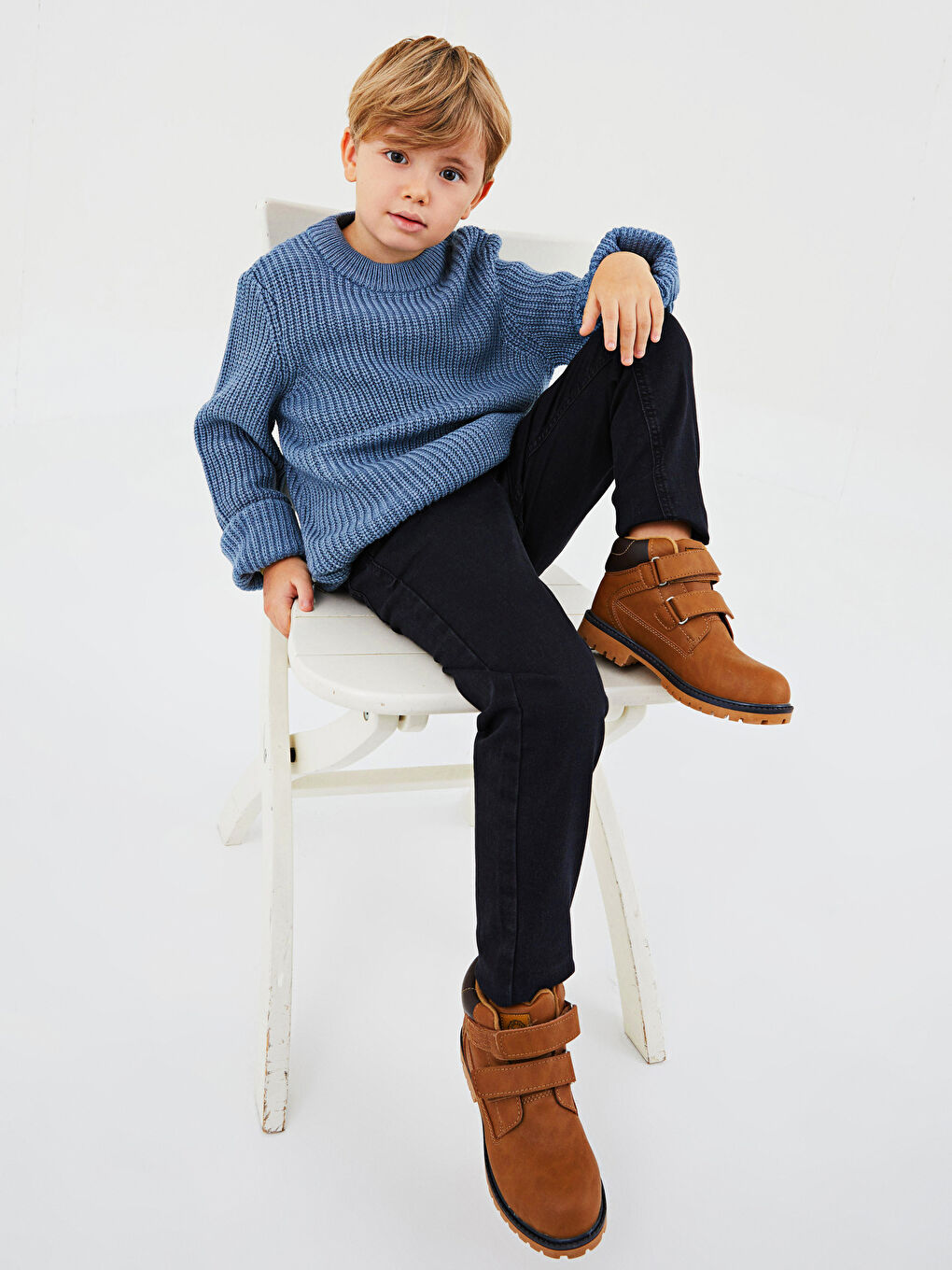 Crew Neck Basic Long Sleeve Boys' Knitwear Sweater-2