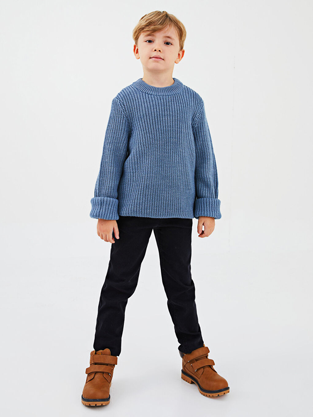 Crew Neck Basic Long Sleeve Boys' Knitwear Sweater-3