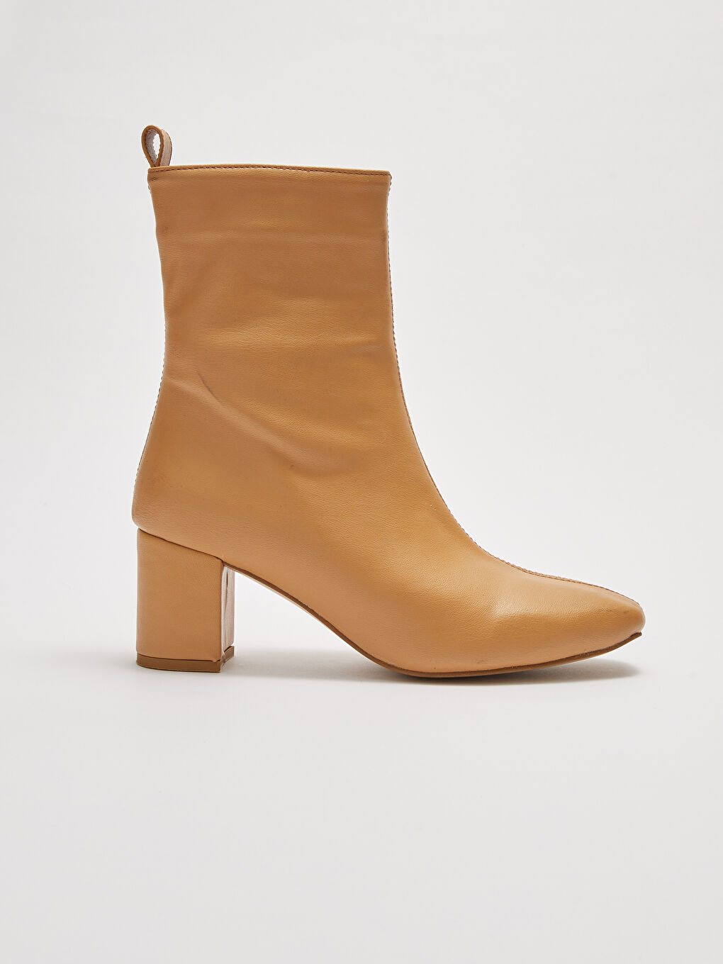 Kahverengi Deri Görünümlü Fermuarlı Topuklu Kadın Bot-1