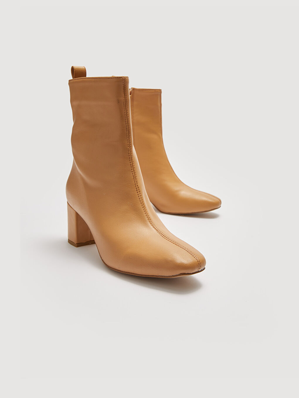 Kahverengi Deri Görünümlü Fermuarlı Topuklu Kadın Bot-2