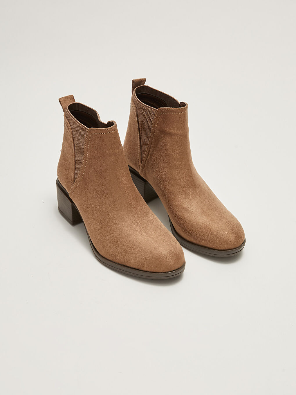 Kahverengi Süet Yanları Lastikli Topuklu Kadın Bot