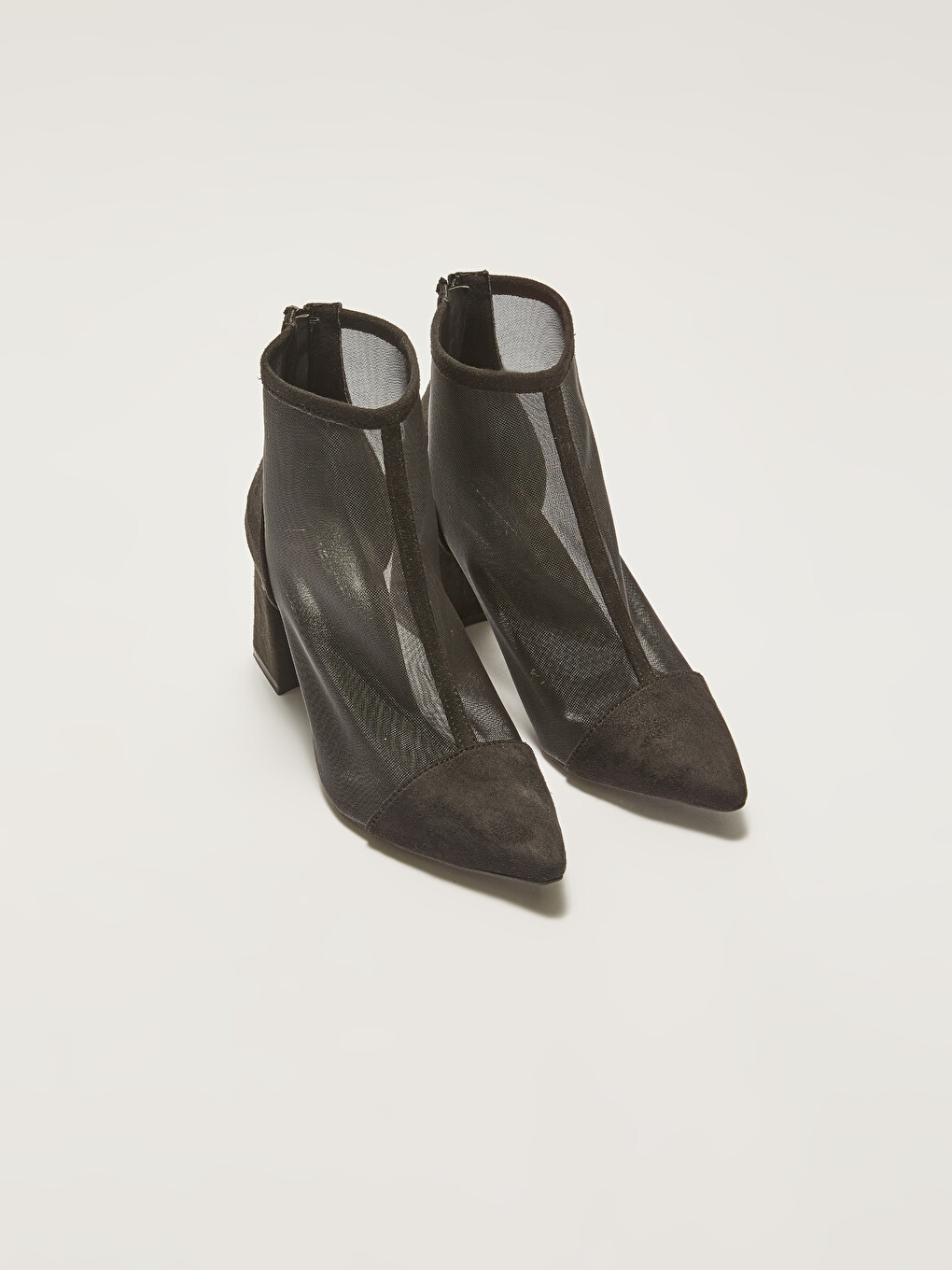 Bottes à Talon Détail Mesh à Fermeture Éclair pour Femmes