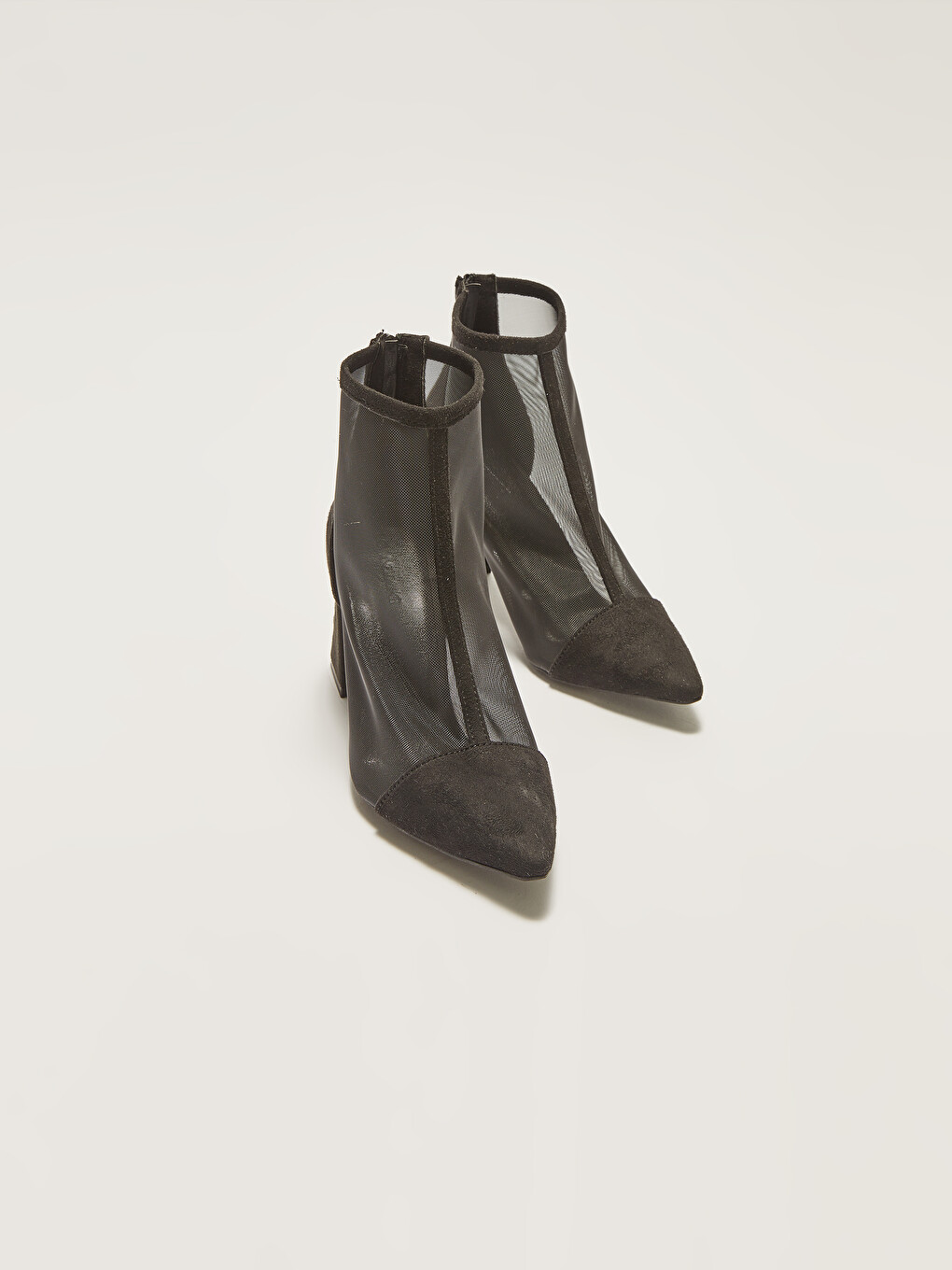Bottes à Talon Détail Mesh à Fermeture Éclair pour Femmes-2