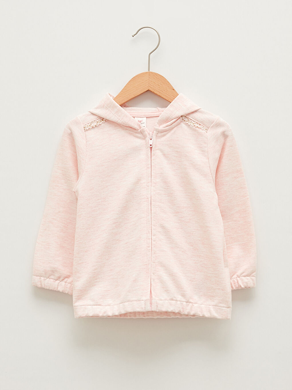 Pembe Kapüşonlu Uzun Kollu Basic Kız Bebek Fermuarlı Sweatshirt
