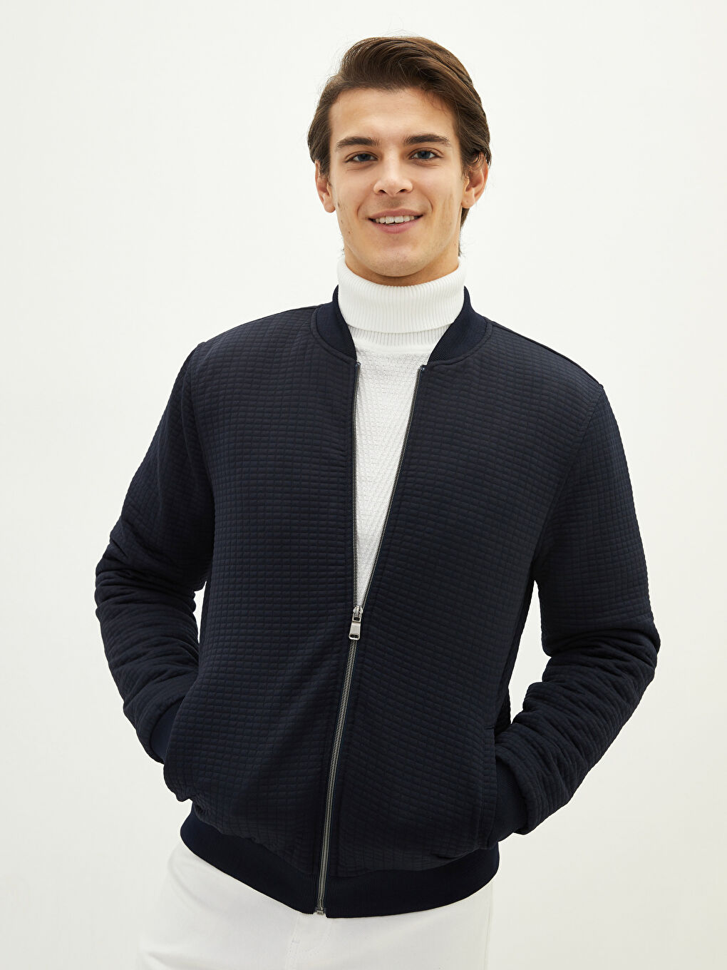 Lacivert Slim Fit Kolej Yaka İnce Erkek Mont