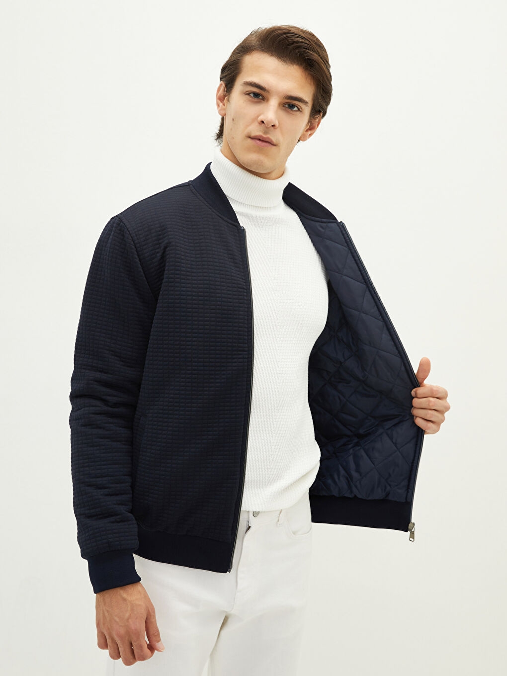 Lacivert Slim Fit Kolej Yaka İnce Erkek Mont-1