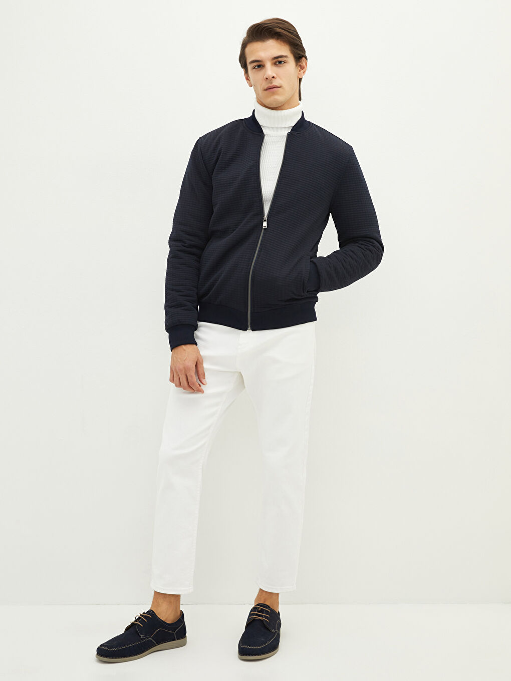 Lacivert Slim Fit Kolej Yaka İnce Erkek Mont-2