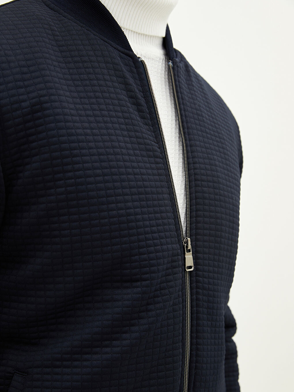 Lacivert Slim Fit Kolej Yaka İnce Erkek Mont-3