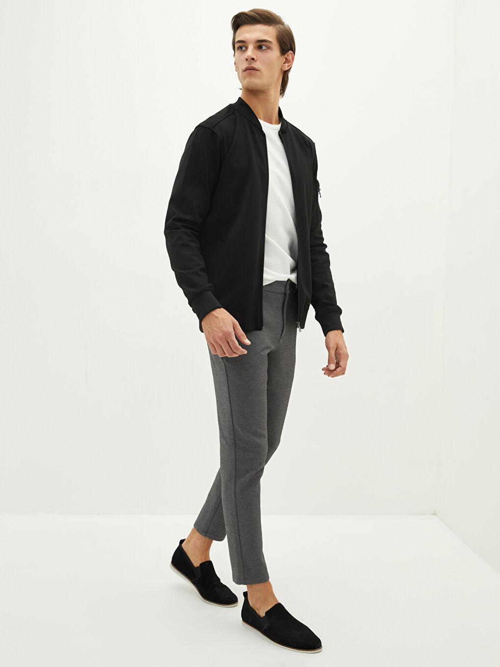 Slim Fit College Neck Men's Bomber Cardigan -W13866Z8-CVL