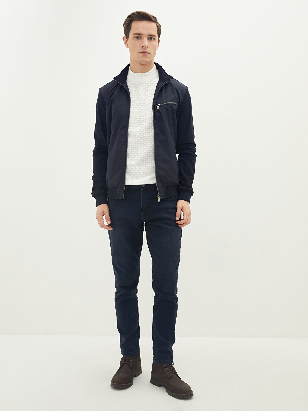 Lacivert Slim Fit Dik Yaka İnce Erkek Hırka-2