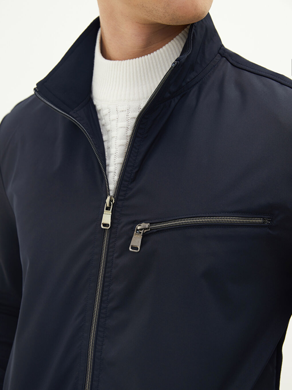 Lacivert Slim Fit Dik Yaka İnce Erkek Hırka-3