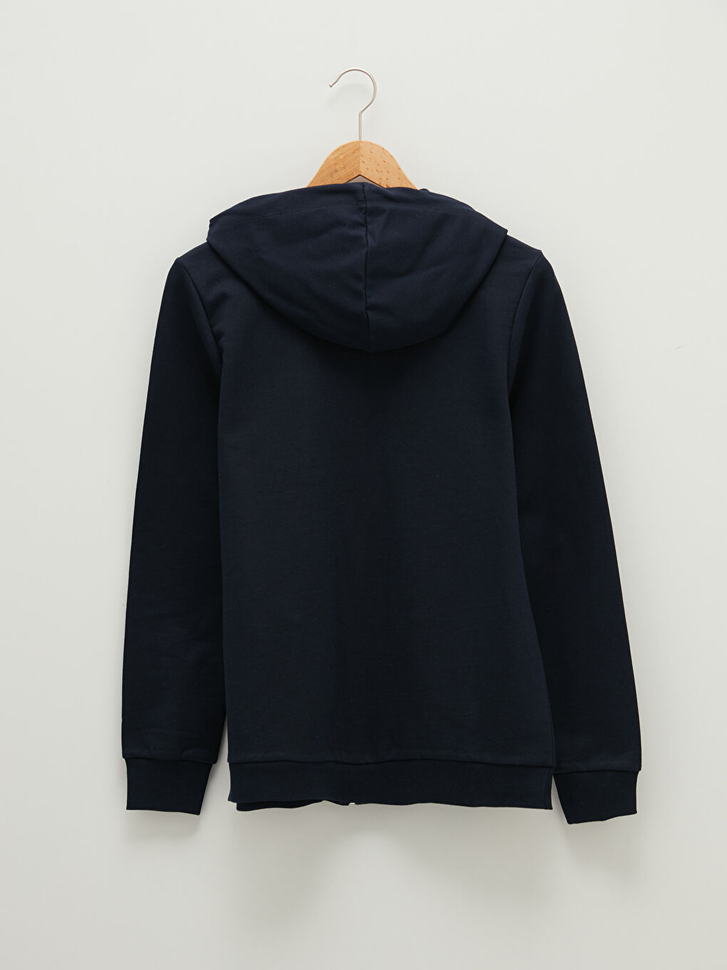 Lacivert Kapüşon Yaka Düz Uzun Kollu Fermuar Kapamalı Kadın Spor Hırka-6