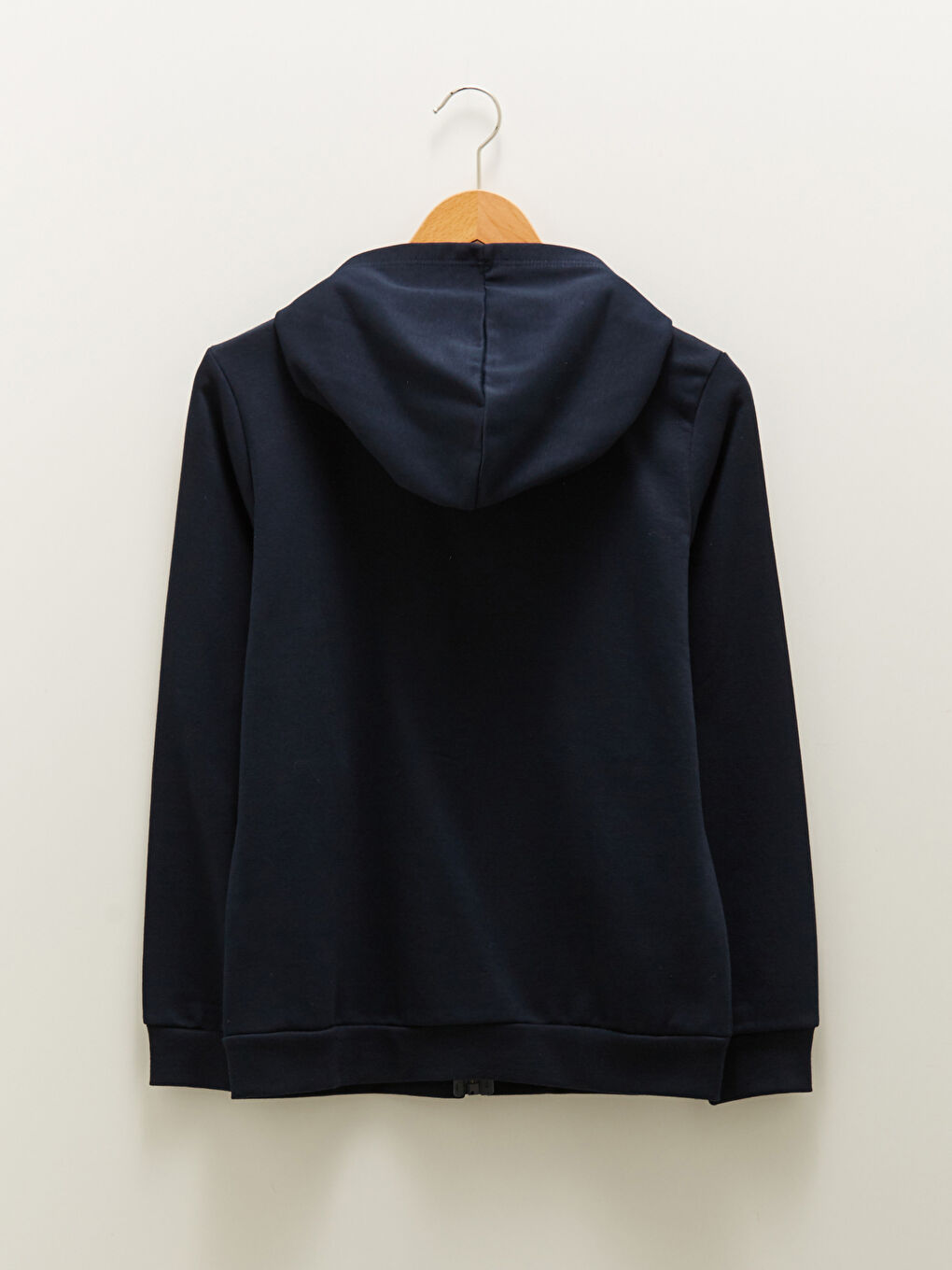 Lacivert Kapüşon Yaka Düz Önden Fermuarlı Uzun Kollu Kadın Hırka-6