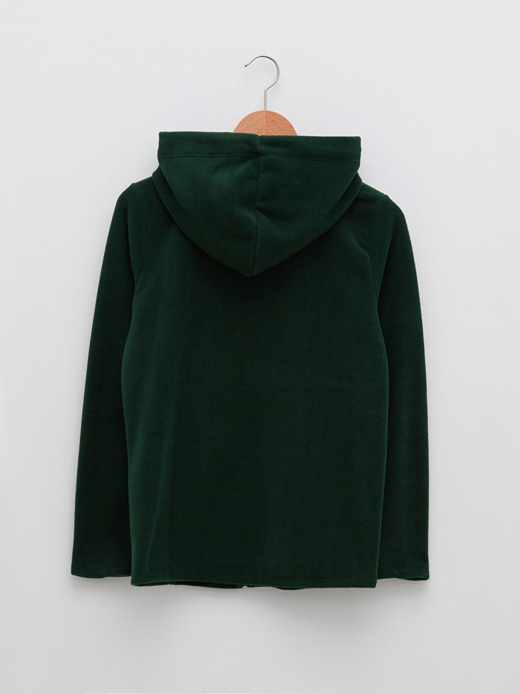 Yeşil Kapüşonlu Düz Cep Detaylı Uzun Kollu Polar Kadın Spor Hırka-6