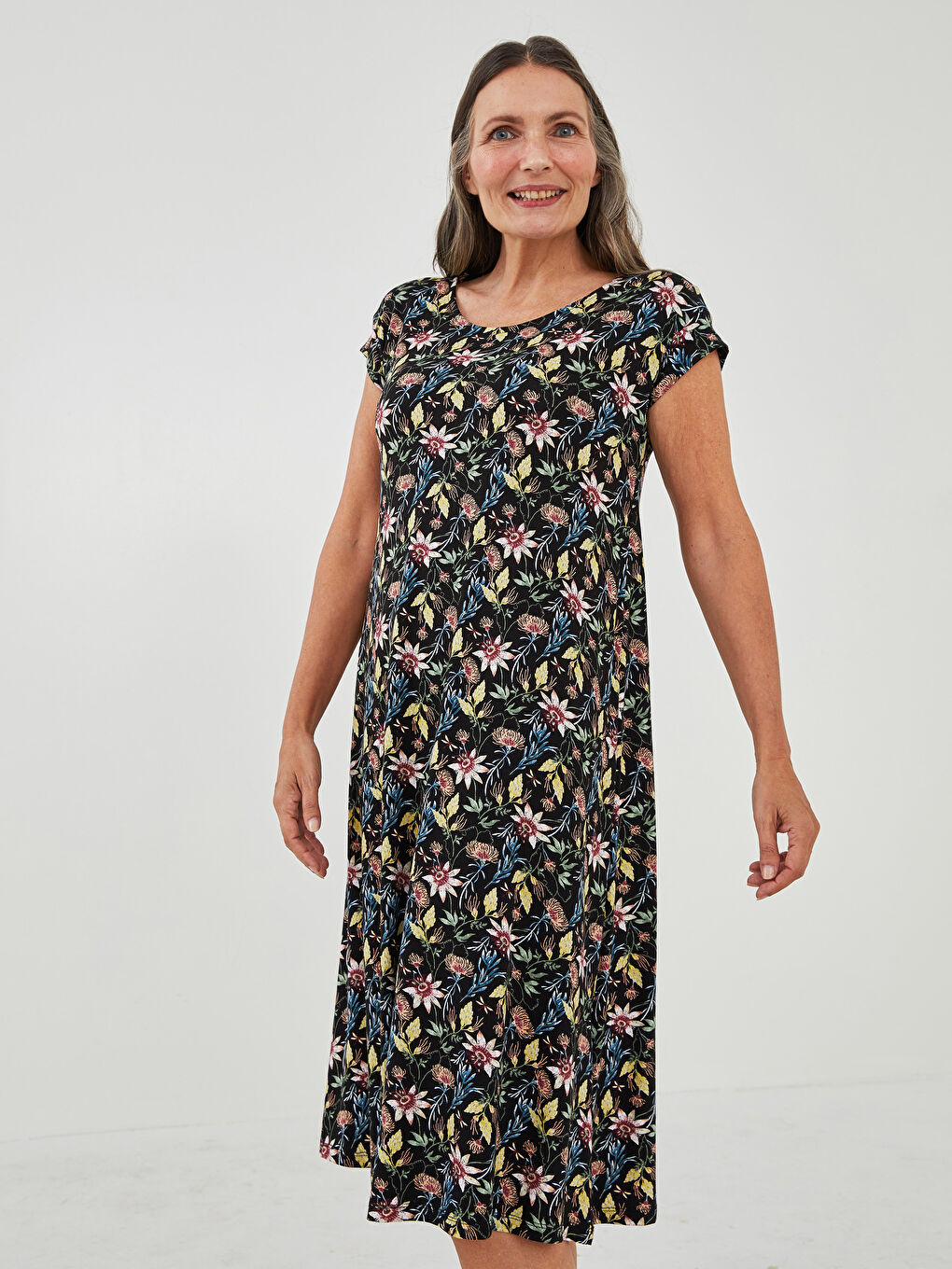 Crew Neck Floral A-Line Short Sleeve Women's Dress-2