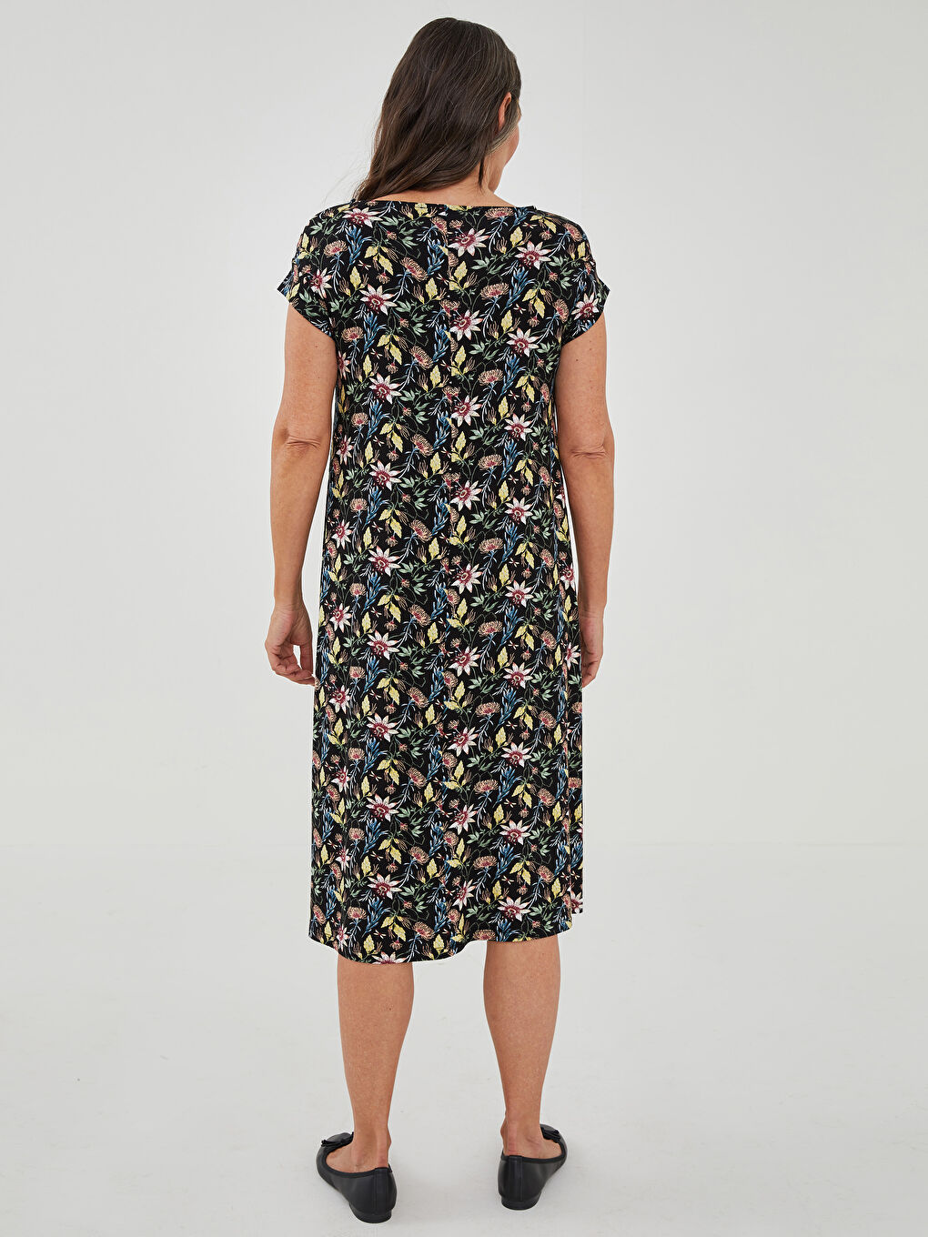 Crew Neck Floral A-Line Short Sleeve Women's Dress-4