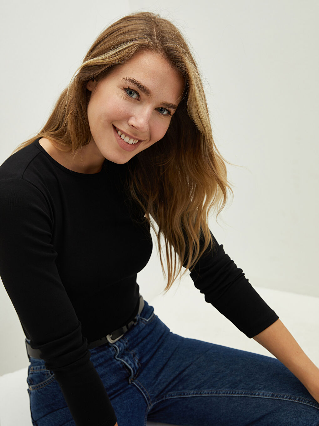 Футболка з круглим вирізом, звичайною посадкою, довгим рукавом, для жінок, з бавовни-3