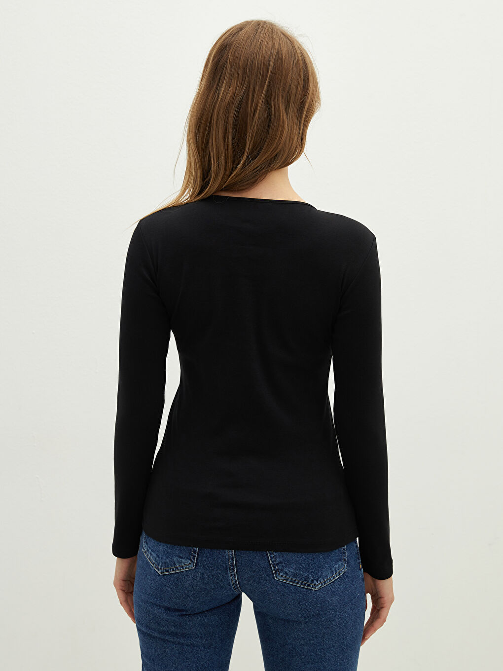 Футболка з круглим вирізом, звичайною посадкою, довгим рукавом, для жінок, з бавовни-5