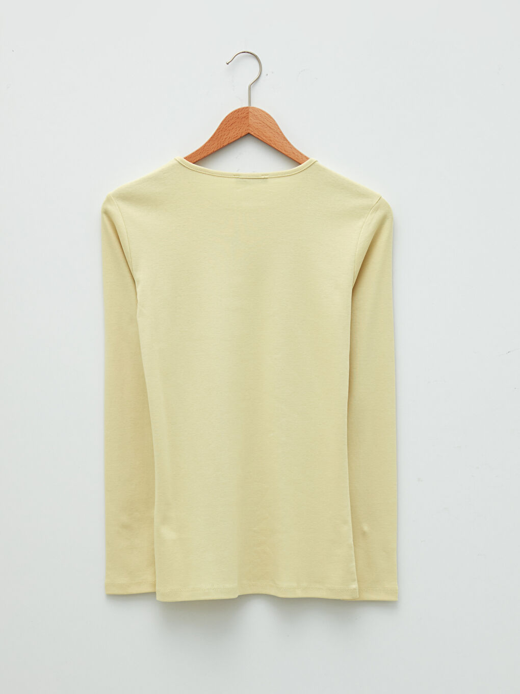 Sarı Bisiklet Yaka Düz Uzun Kollu Pamuklu Kadın Tişört-6