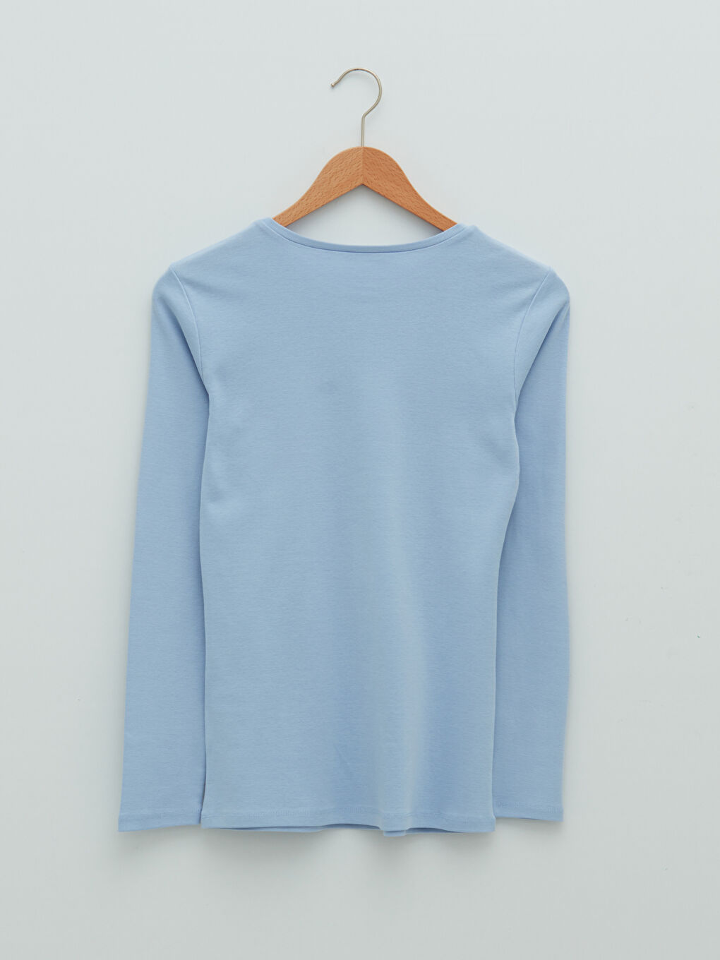 Mavi Bisiklet Yaka Düz Uzun Kollu Pamuklu Kadın Tişört-6