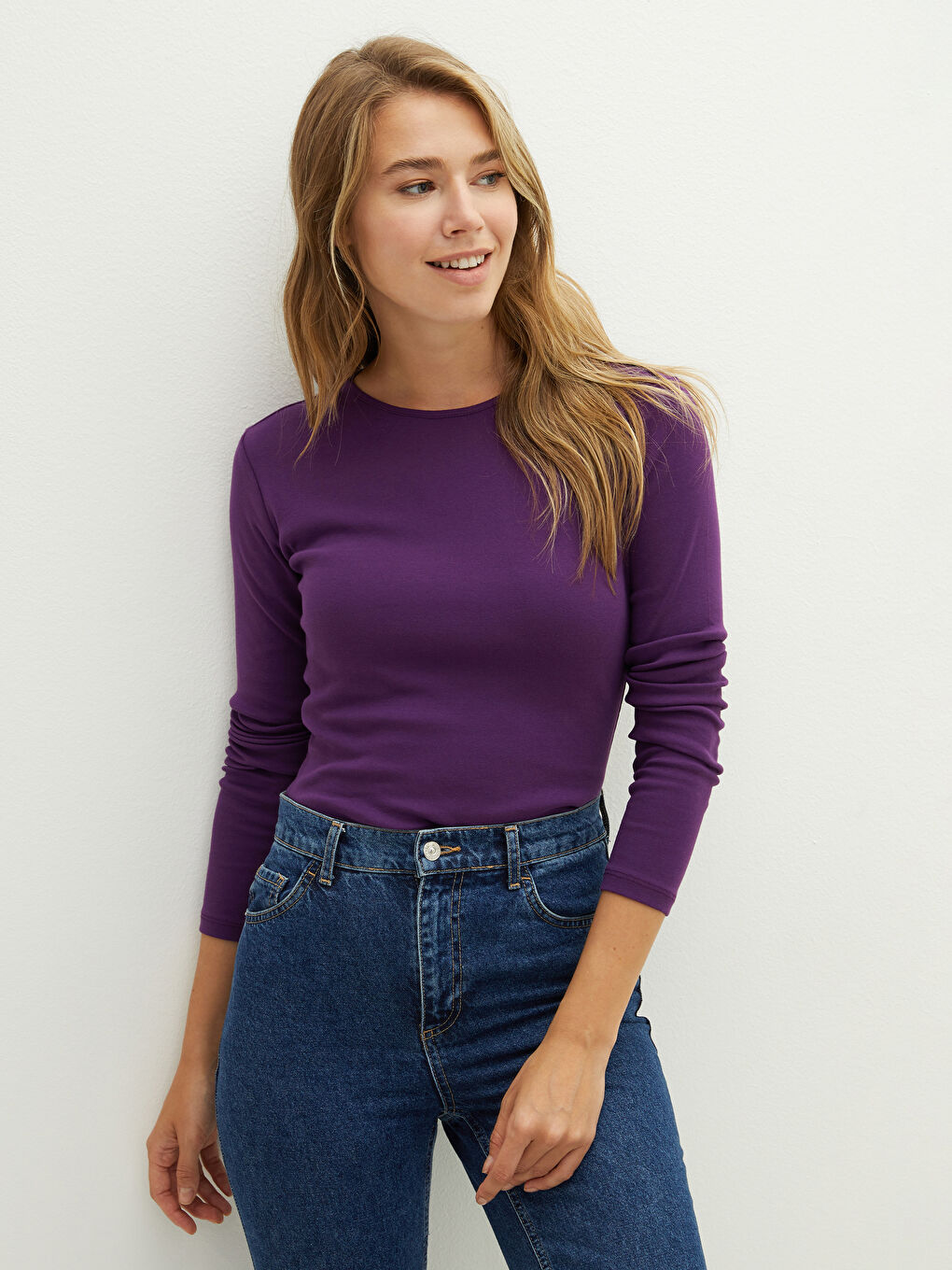 Crew Neck Regular Long Sleeve Cotton Women's T-shirt