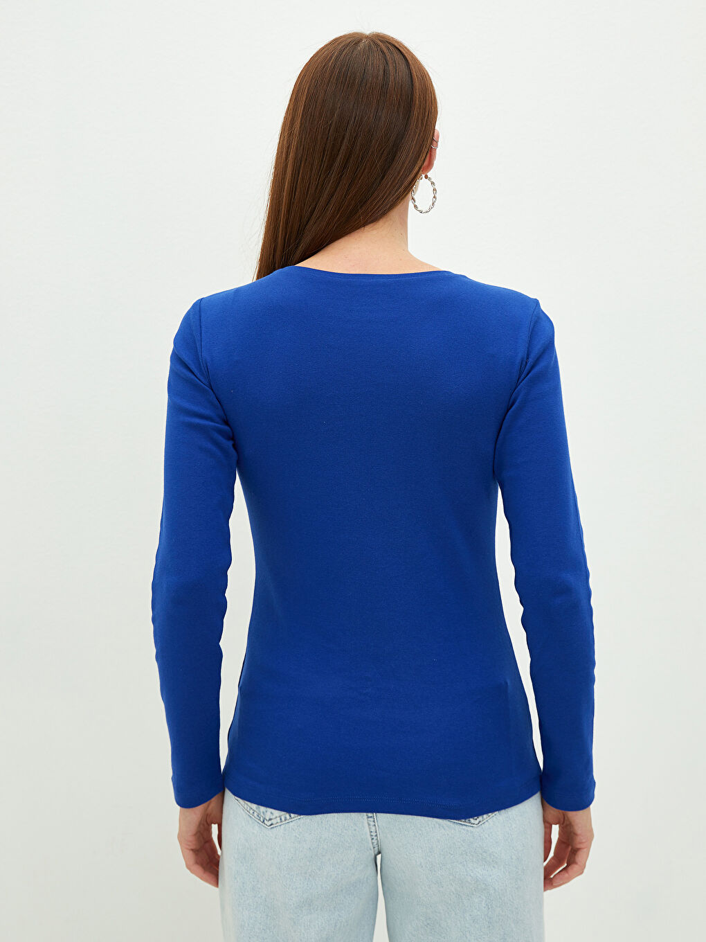 Majica sa okruglim izrezom, standardnog kroja, dugih rukava, pamučna, za žene-4